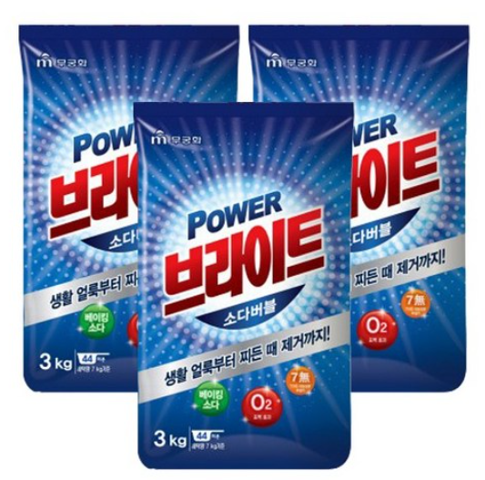 무궁화 파워 브라이트 소다버블 세탁세제, 3kg, 3개
